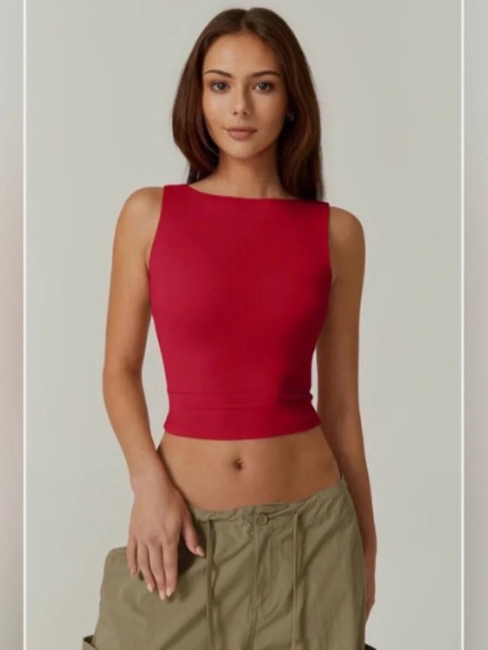 Qinsen Double Layer High Neck Open Back Cropped Tank Top